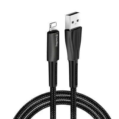 Дата кабель USB 2.0 A to Lightning 1.0m zinc alloy + led black ColorWay (CW-CBUL035-BK)